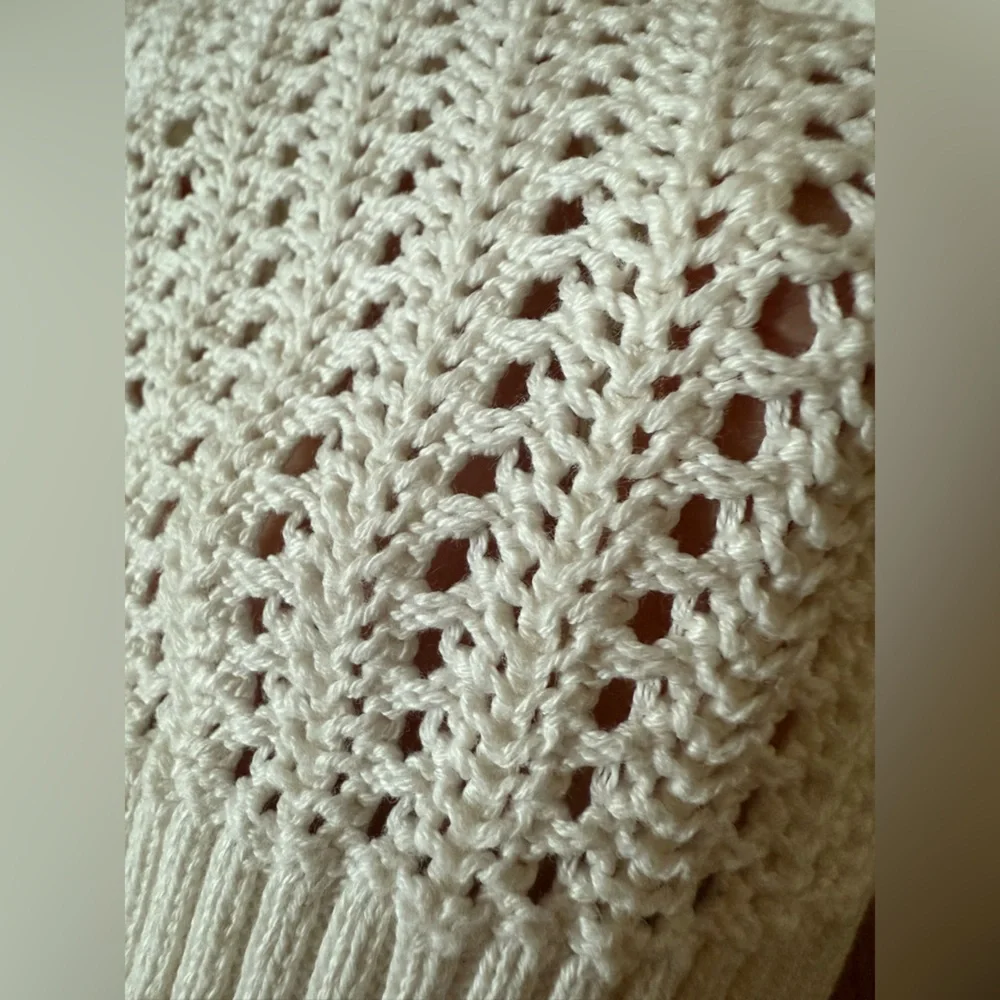 DKNY Jeans Women’s M Open Stitch Long Sleeve Cotton Sweater White Knitted Beach - Picture 10 of 12